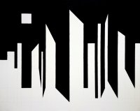 kompozycja miejska z księżycem w kwadrze