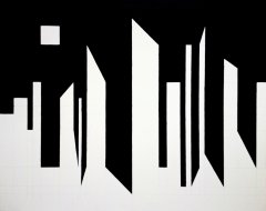 kompozycja miejska z księżycem w kwadrze