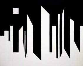 kompozycja miejska z księżycem w kwadrze