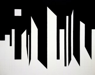 kompozycja miejska z księżycem w kwadrze