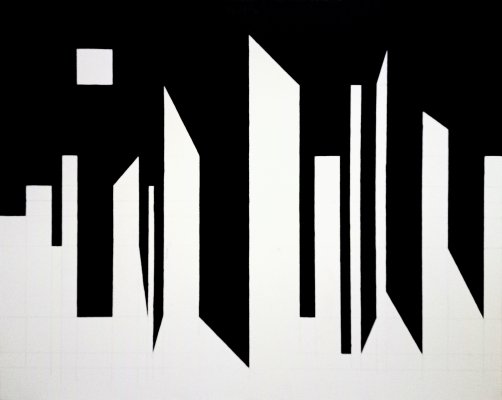 kompozycja miejska z księżycem w kwadrze